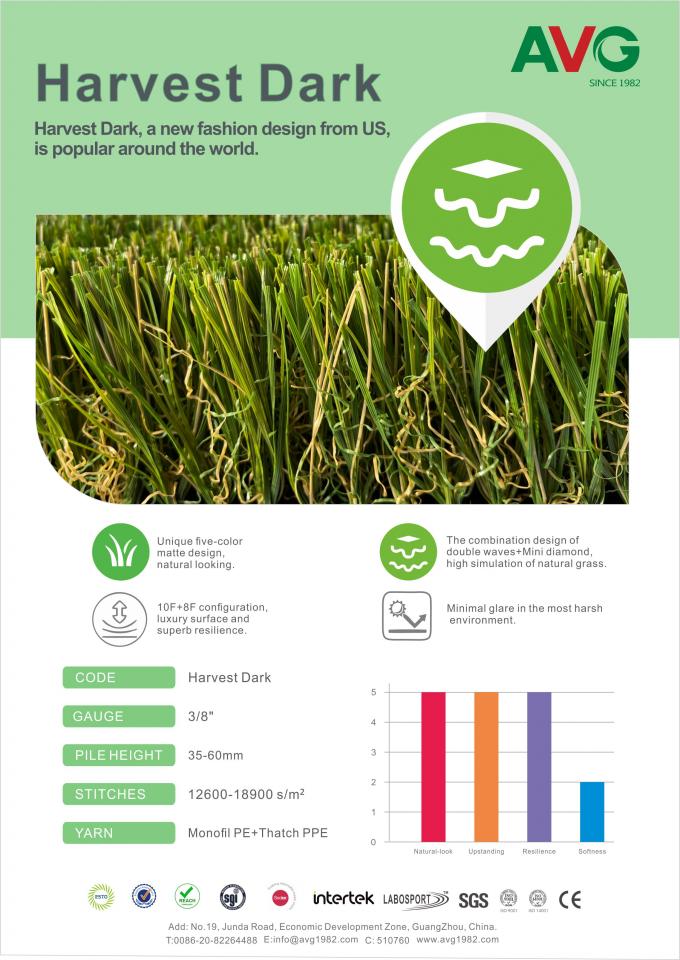 Odporne na warunki atmosferyczne sztuczne umieszczanie zielonej murawy 60MM Naturalna trawa dywanowa ogrodowa 0