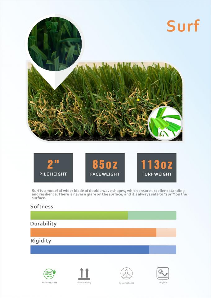 Zielona rolka dywanowa Sztuczna trawa ogrodowa o wysokości 60 mm, szeroka, falista, matowa 0