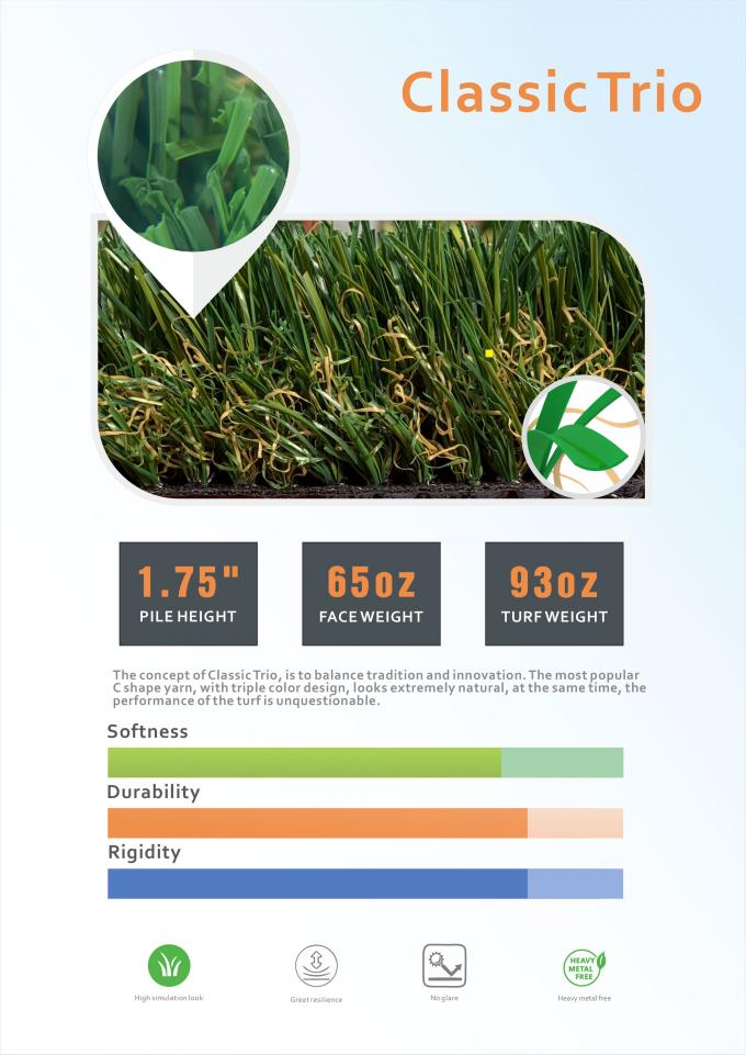 Dobra sztywność Sztuczna trawa ogrodowa Łatwa w instalacji 14650 Detex 0