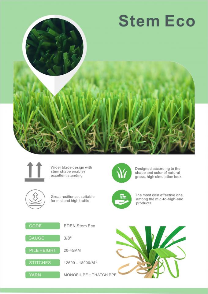 Zewnętrzny wysokiej jakości krajobraz Dekoracyjna sztuczna murawa Plastikowy trawnik Trawa syntetyczna Podkład ECO W 100% nadający się do recyklingu 0