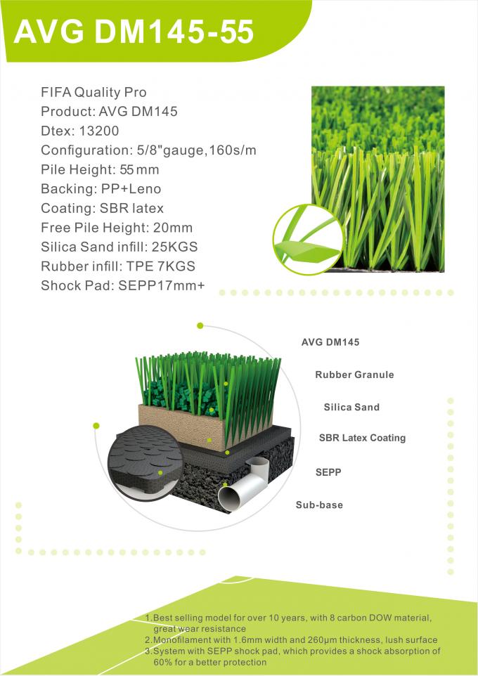 Zatwierdzona przez Pro Jakości piłka nożna Syntetyczna murawa Sztuczna trawa i podłogi sportowe 55 mm 0