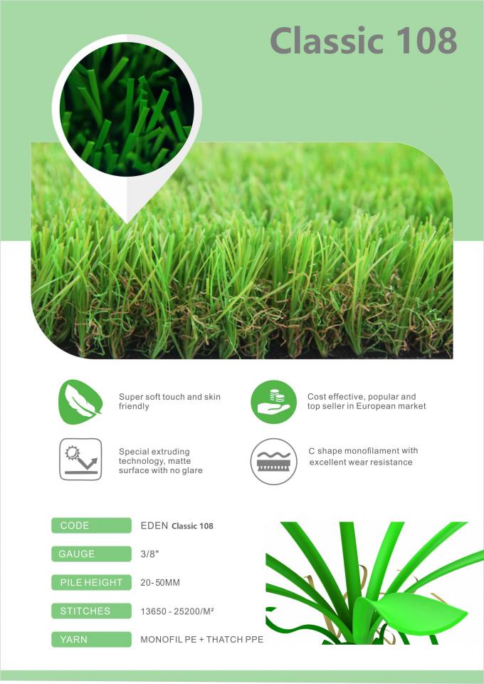 C Kształt Curly PP Sztuczna trawa ogrodowa na tereny rekreacyjne Wysokość stosu 50 mm 0