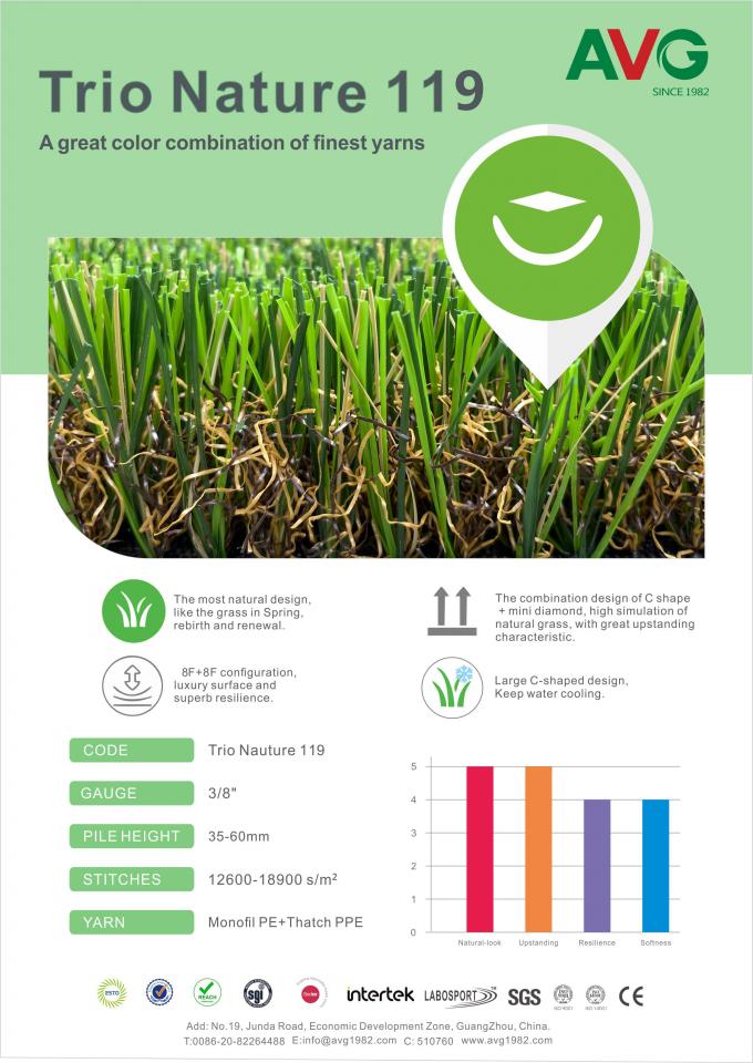 Dobra sztywność Sztuczna trawa o wysokości 45 mm do ogrodu krajobrazowego 0