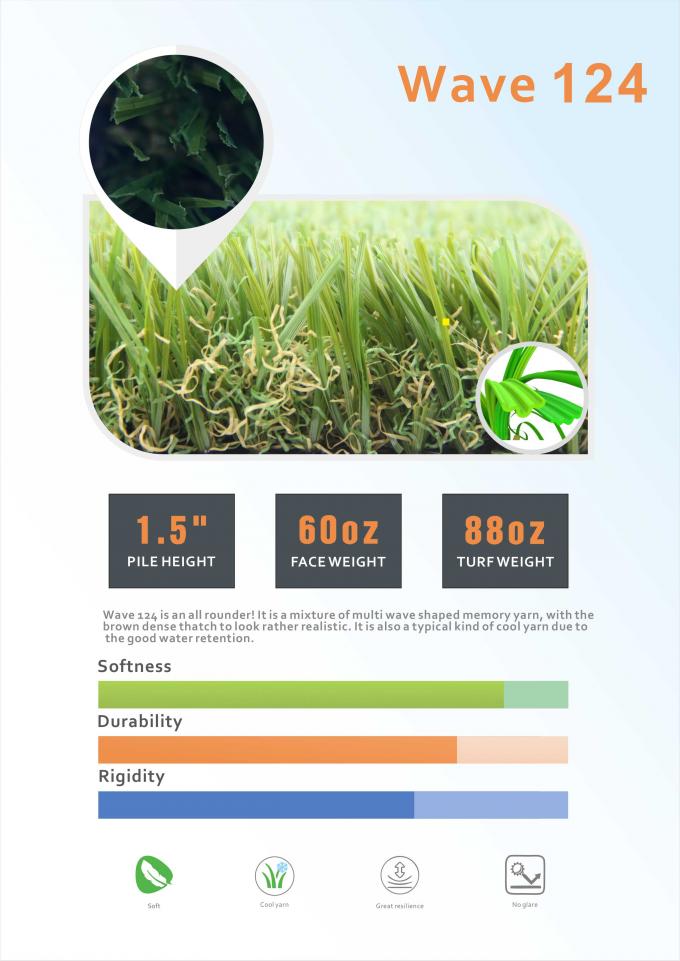 60mm Sztuczna trawa ogrodowa PP Tkanina Plus Wzmocniona retencja wody netto 0